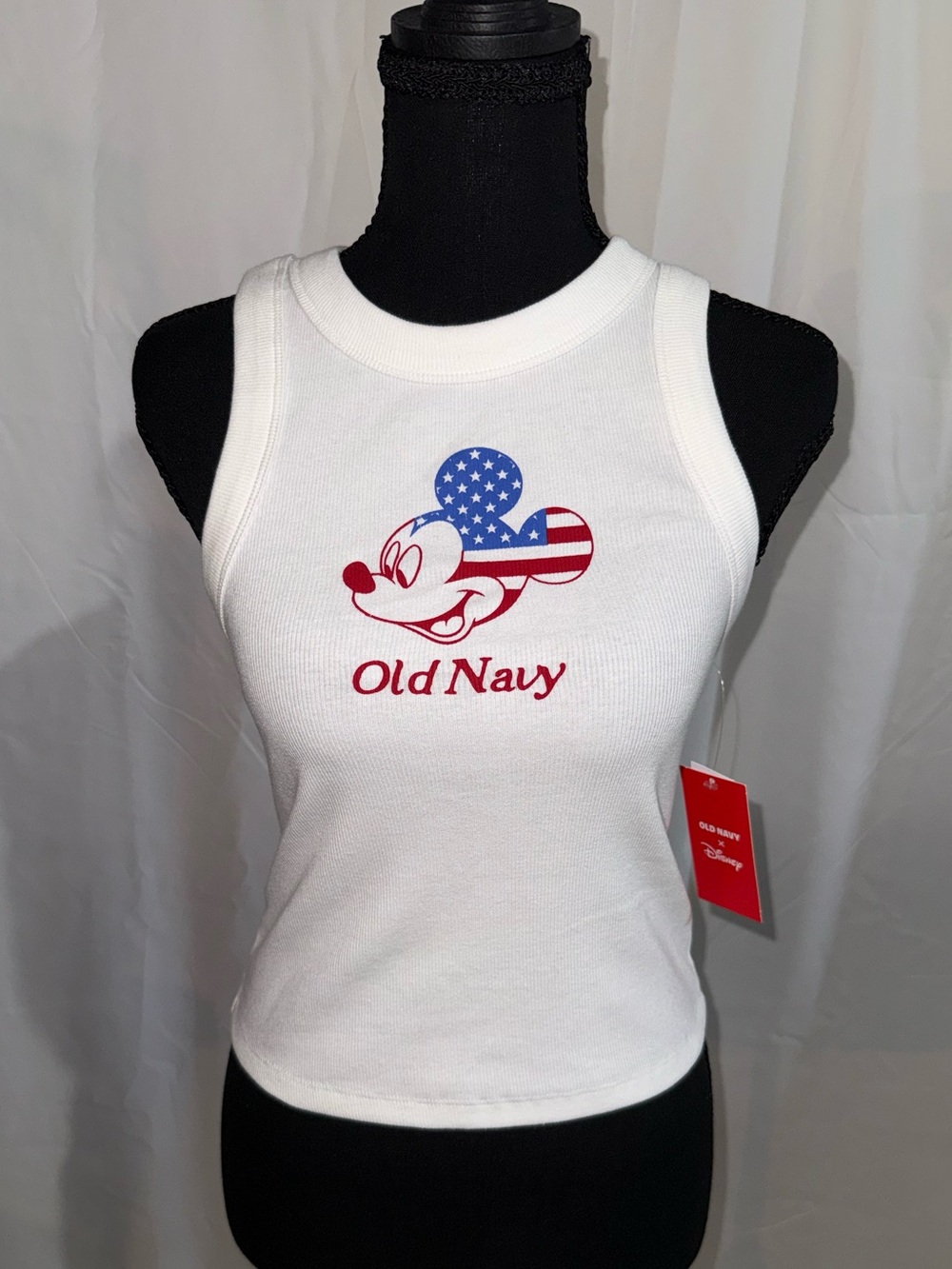 NWT Old Navy Women's White Tank Top with Patriotic Mickey Graphic